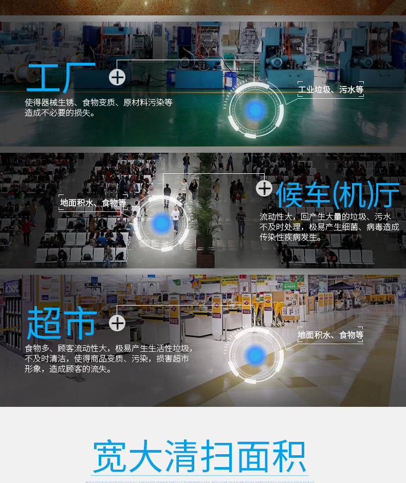 潔博士洗地機(jī)適用于超市、候車廳、工廠等場(chǎng)所